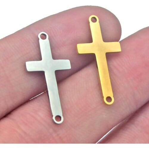 5Pcs/lot Stainless Steel Connector Cross Charms Pendant Christian Double Hole Fit Bracelet Necklace Pendants Diy Jewelry Making