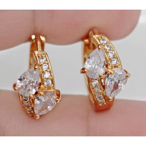 Trendy Gold Plated Copper Water Drop Hoop Earrings Cubic Zirconia For Women Girls Fashion Jewelry Accessories Birthday Wedding