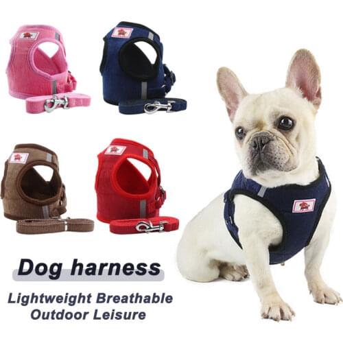 Adjustable Dog Harnesses Breathable Dog Leash Rope Polyester Outdoor Pet Accessories Reflective Collar Puppy Corduroy Chest Vest