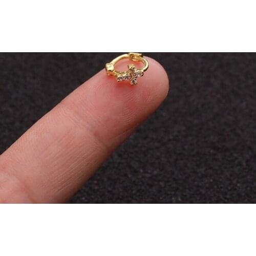 1 PCS Trendy Cute Small Cross Ear Piercing Cuff Earrings Simple Micro Pave CZ Copper Earrings Ear Circle Hoops Jewelry
