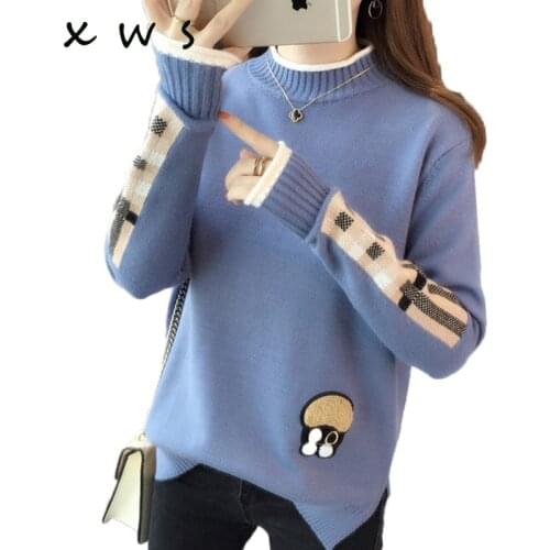 Autumn winter New Women Turtleneck Sweater and Pullobers Stars Fashion embroidery Knit Jumpers Loose pull femme sueter mujer