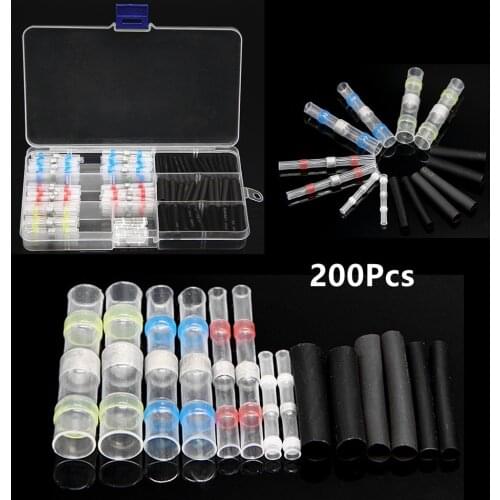 200Pcs Heat Shrink Butt Wire Connectors Terminals Solder Seal Connector Waterproof Insulated Terminal Kit For Automotive Marine
