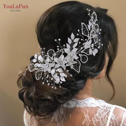 YouLaPan HP282 Handmade Bridal Headband Alloy Flower Headdress Rhinestone Hollow Leaf Headwear Tiara Wedding Hair Accessories