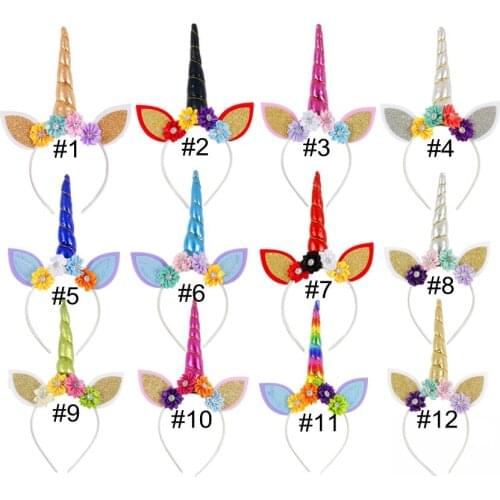 Yundfly Chic Baby Girls Unicorn Horn Headband Ribbon Flower Unicorn Hairbands Birthday Party Gift Hair Accessories