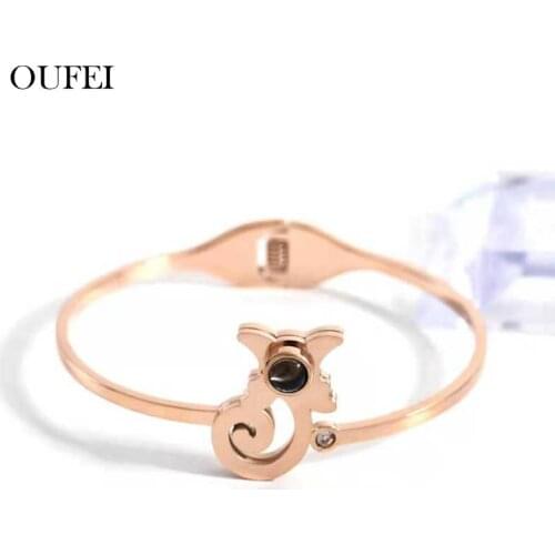 OUFEI Stainless Steel Jewelry Woman Rose Gold Cat Bracelet For Women Metal Bracelets Bangles Jewellery Accessories