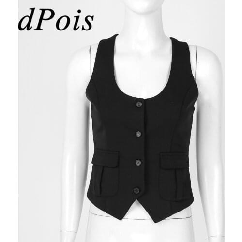 Womens Vest OL Style Vintage Waistcoat Button Down Racerback Sleeveless Vests Femme Elegant Office Lady Dressy Suit Vest Mujer