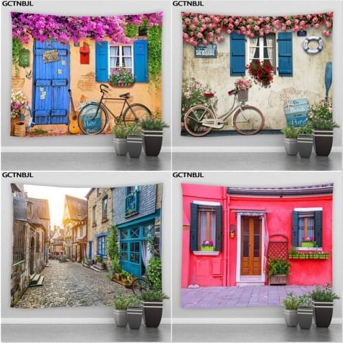 Landscape Tapestry Retro Style Ltaly Street Rural Small Town Flowers Plant Hippie Wall Hanging Tapestries Bedroom Decor Blanket