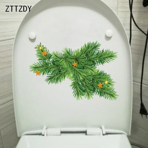 ZTTZDY 25.4×17.1CM Christmas Pine Branches Plant Bathroom Toilet Stickers Home Decoration Wall Decals T6-0212