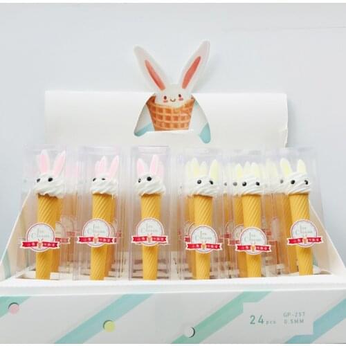 1X 0.5mm Black Ink Kawaii Soft Silicone Ice Cream Rabbit Gel Pen School Office Supply Student Stationery