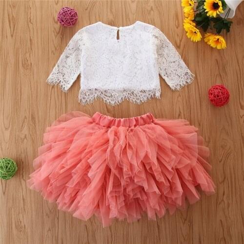 1-6Yrs Children Girls Tutu Set Lace Tops Layer Skirts 2Pcs Summer Girls Clothing Outfits
