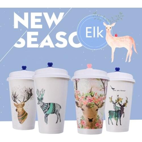 50pcs High quality creative Chirstmas cup 16oz 500ml disposable coffee cup party birthday favor cartoon paper cups with lids