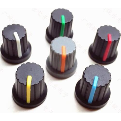 50 x 6mm Shaft Insert Dia Potentiometer Knobs Mini Rotary Caps With Green/Blue/Yellow/Red/Orange/White