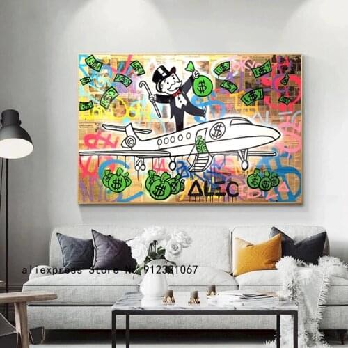Alec Monopoly Print Graffiti Poster and Prints Canvas Painting Aircraft Modern Money Wall Art Dollar Modular Picture Home Decor