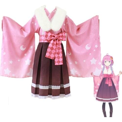 Anime VTuber Hololive Himemori Luna Cosplay Costume New Years Kimono with Fur Collar Halloween Dress for Women Girls Any Size