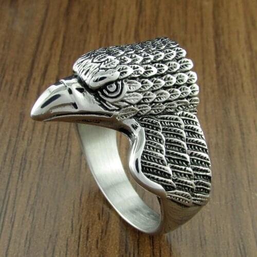 Free Shipping Punk 316L Stainless Steel Silver color Black color Eagle Hawk Head Biker Ring Jewelry