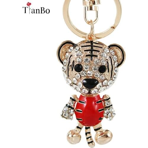 Miss Lady Animal Crystal Little Tiger Keychain Creative Modeling Key Ring Pendant Ornaments Key Chain Keyrings