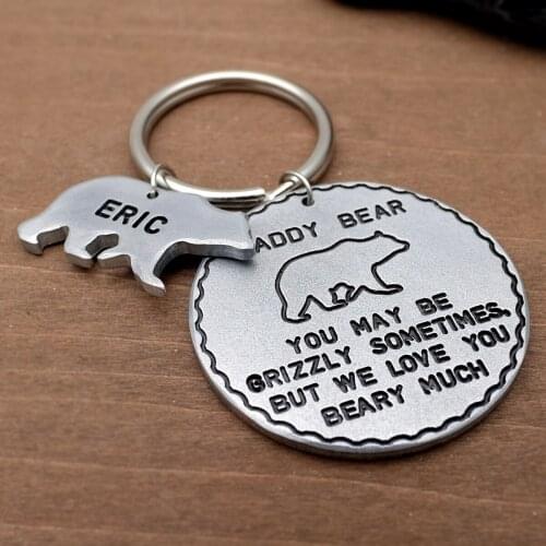 Personalized Name Keychain Daddy Bear Keychain Gift For Dad Custom Kids Name Keyring Gift For Dad Grandpa Papa Bear Keychain