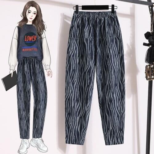 Harlan Elastic Waist Plus Large Size Oversize Korean Vintage Clothes WomenS High Waist Trousers Fashion Jeans Pants For Girls