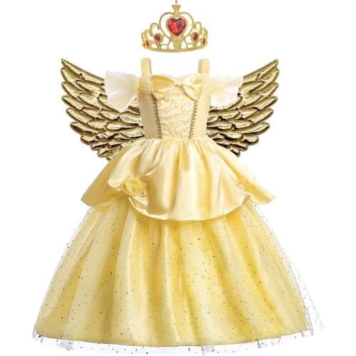 Girls Belle Dress Up Princess Costume Girls Beauty Kids Birthday Party Christmas Costume Prom Evening Dress 3-10 Years