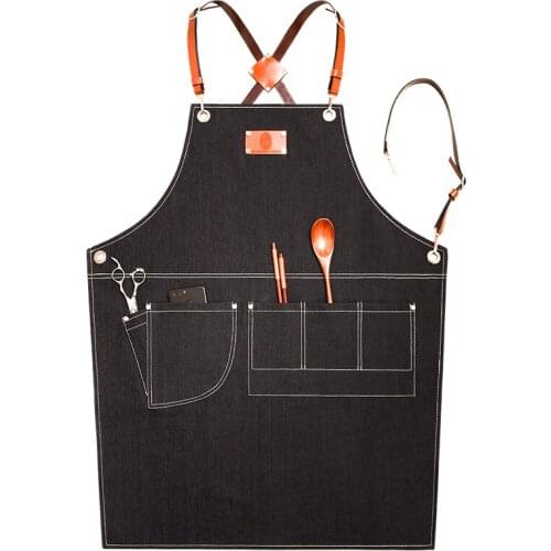 Denim apron custom printed logo restaurant barista tea shop floral barber belt men and women overalls