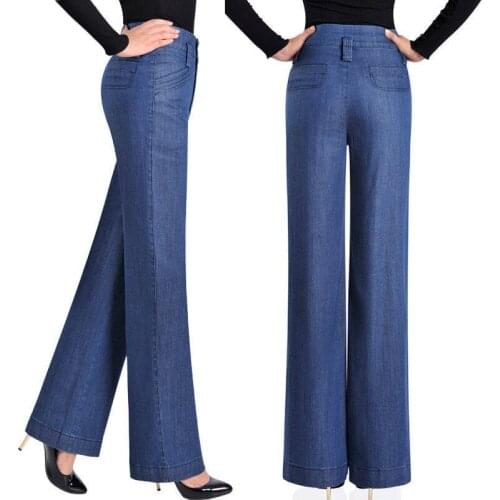 Summer Thin Denim Pants Women New High Waist Wide Leg Pants Loose Large Size Straight Pants Vintage Blue Jeans Female Trousers
