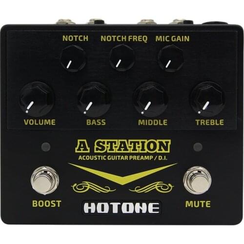 Hotone A Station Acoustic Preamp DI Box Guitar & Microphone Guitar Effects Pedal 9V Adapter Included AD20