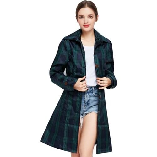 Fashion classic large plaid raincoat light portable belt windbreaker windproof rain cover long raincoat women