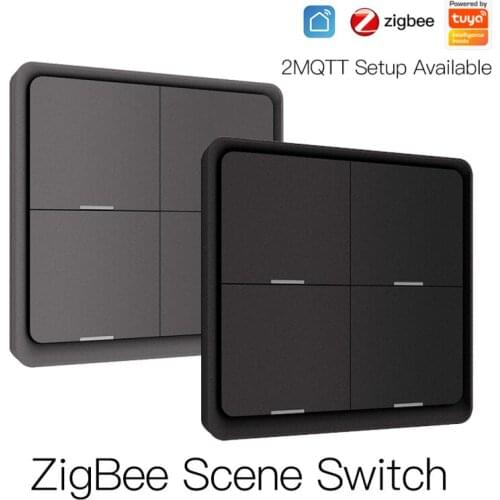 Tuya ZigBee Scene Switch 4Gang 12 Scene Push Button Controller By Battery 2MQTT Setup Automation Scenario For Tuya Smart Devices