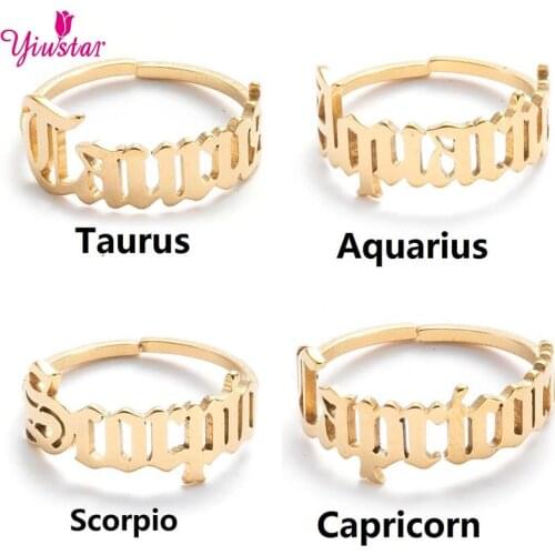 Stainless Steel New Couple Ring Female Lady Retro 12 Constellation Gold Silver Color Wedding Engagement Ring Sagittarius 2021