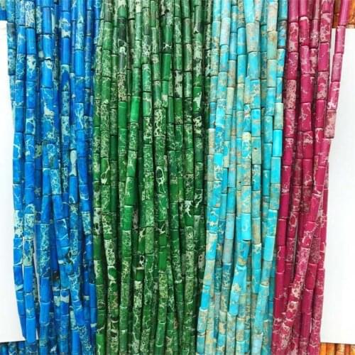 4*13MM Round Tube Sea Sediment Turquoise Gemstone Tiny Needlework Loose Beads Jewelry Making Findings Earring Accessories