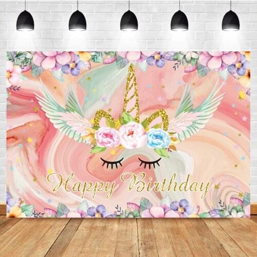 Laeacco Cartoon Unicorn Flower Baby Birthday Party Portrait Photography Backdrop Photographic Photo Background For Photo Studio