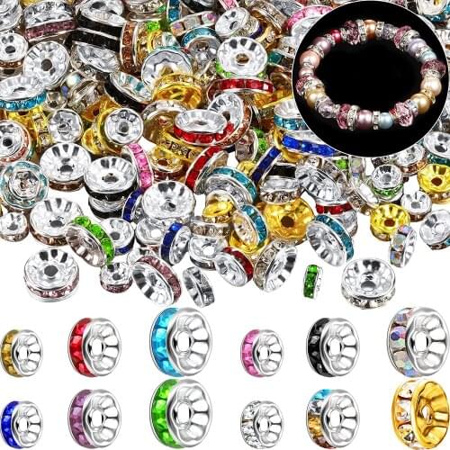 50pcs Brass Crystal Rhinestone Spacer Beads 4/6/8mm Gold Silver AB Color Rondelle Jewelry Makings Findings Bracelet Accessories