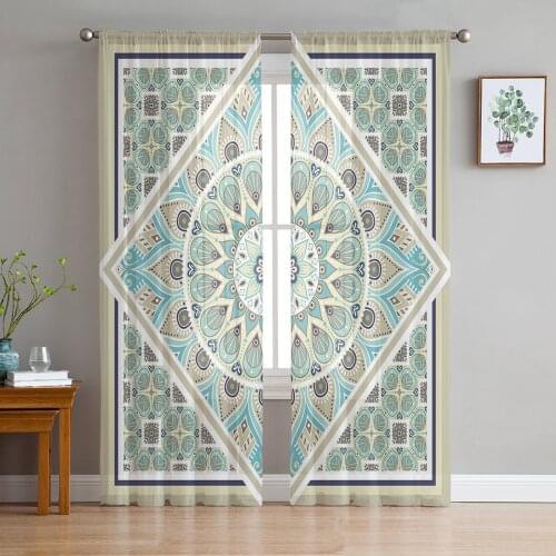 Youth Bedroom Sheer Curtains Boho Style Mandala Pattern Kitchen Study Curtains Living Room Holiday Decor Tulle Curtains