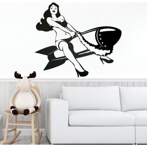 Wall Stickers Sexy Pinup Girl Riding a Bomb Vintage Cheesecake Photo Decals Vinyl Ex Appeal Beautiful Woman Mural Decor DW20563