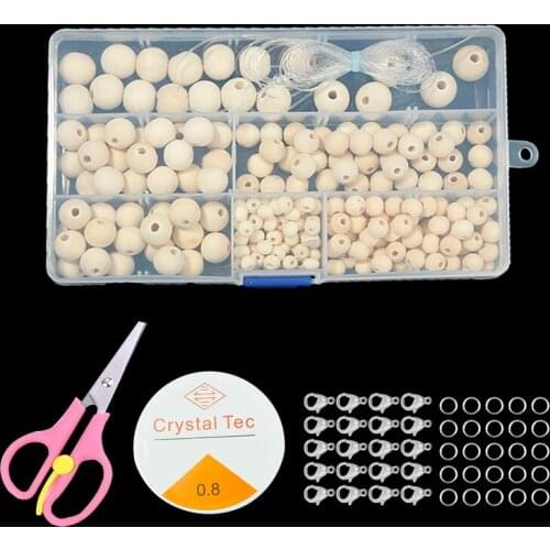 1Set Natural Round Loose Wood Beads Jewelry Making Bracelet Necklace With Box