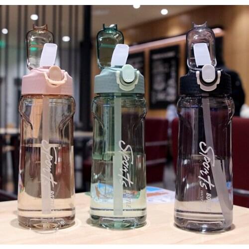 New 650ML Sports Water Bottle Outdoor Travel Portable Leakproof Drinkware Plastic Drinking Bottles Gym with Straw Space Cups