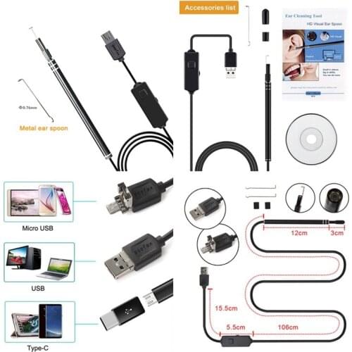 New Ear Otoscope Megapixels Ear Scope Inspection Camera 3 in 1 USB Ear Digital Endoscope Earwax Cleansing Tool with 6led