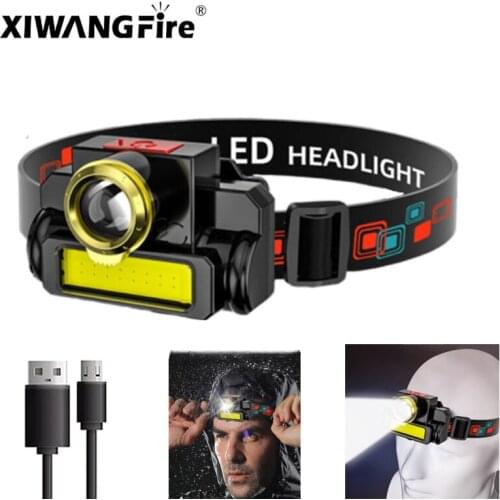 New Portable Mini LED Headlamp XPE+COB Floodlight Headlight USB Rechargeable Head-mounted Flashlight Outdoor Strong Headlight