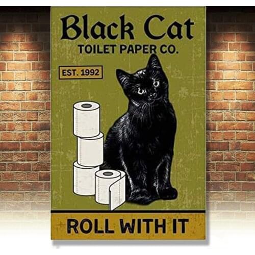 Cat Toilet Paper Tin Sign Retro Kitchen Restaurant Farm Bathroom People Cave Farm Wall Decoration Iron Metal Plate 8x12inch
