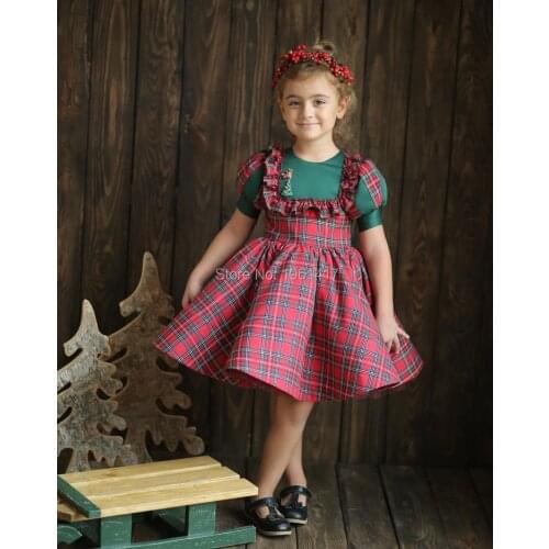 Girls Dress Banquet Baby Girls Birthday Party Plaid Dress Custom Made Size 0 1 2 4 5 6 7 8
