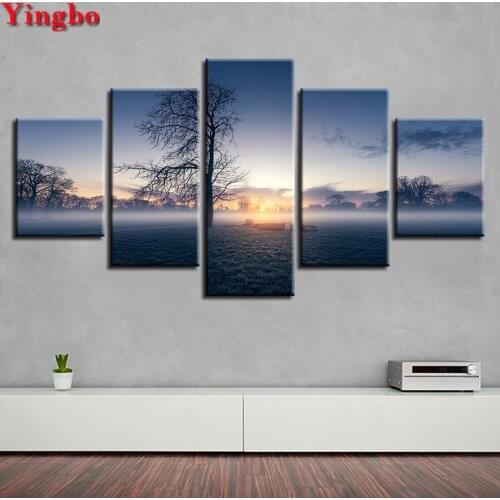 Full sqaure round 5D DIY Diamond painting Tree sunset landscape Diamond embroidery 5 pcs 3d Cross Stitch Background decor home
