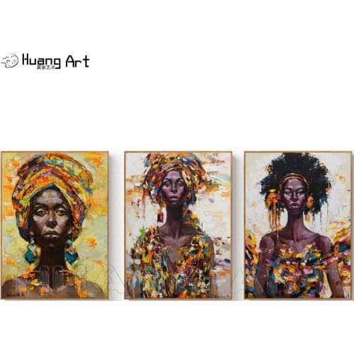 African Woman Portrait Oil Painting on Canvas Scandinavian Figure Art Wall Picture for Living Room Knife Abstract Face Painting