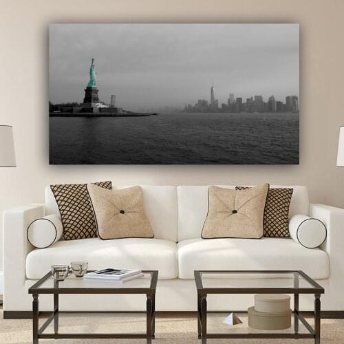 RELIABLI ART Wall Art Skyscraper Manhattan USA New York City Bay Statue Of Liberty Posters And Prints Cuadros Canvas Painting