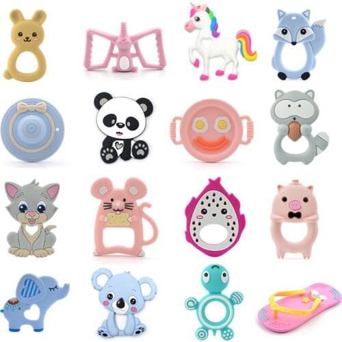 LOFCA Animal Silicone Teethers DIY Baby Teething Necklace Food Grade BPA Free Silicone Cartoon Nursing Toys Necklace