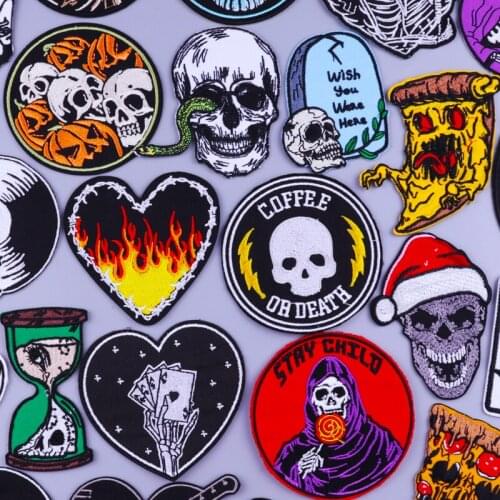 Skull Patch Embroidered Iron On Patches On Clothes DIY Punk Clothing Stickers Ghost Rock Badges Clothing Thermoadhesive Patches