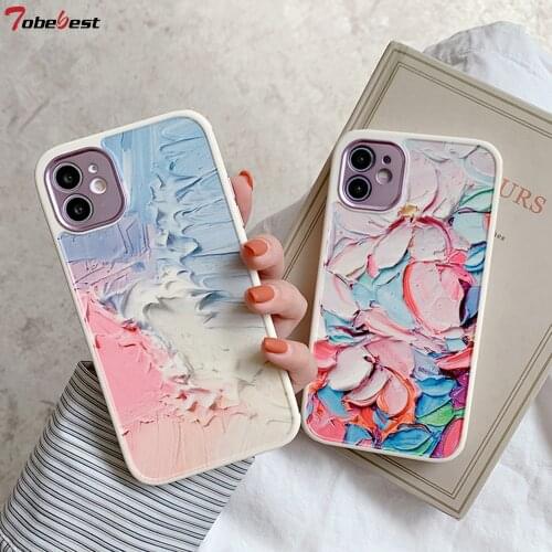 Tobebest Oil Painting Plating Camera Protection Lid Phone Cases for iphone 12 11 pro max X XS XR 8 Plus 12mini Matte Cover Gift