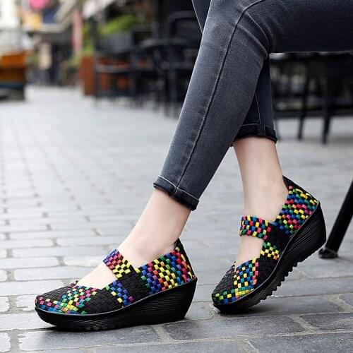 Women Shoes Flat Platform Breathable Summer Walking Shoes Women Sneakers Slip On 5CM Heel Handmade Female Flats Zapatillas Mujer