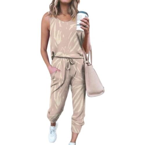 Women Outfit O Neck Top Drawstring Pants Two Pieces Set Tie Dye Vest Pants Tracksuit for Spring/Summer Tracksuit 2XL