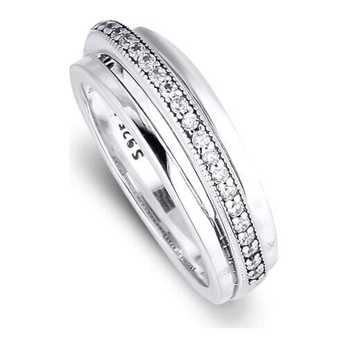 Triple Band Pavé Ring 925 Sterling Silver Clear CZ Wedding Rings for Women Silver 925 Jewelry anillos mujer