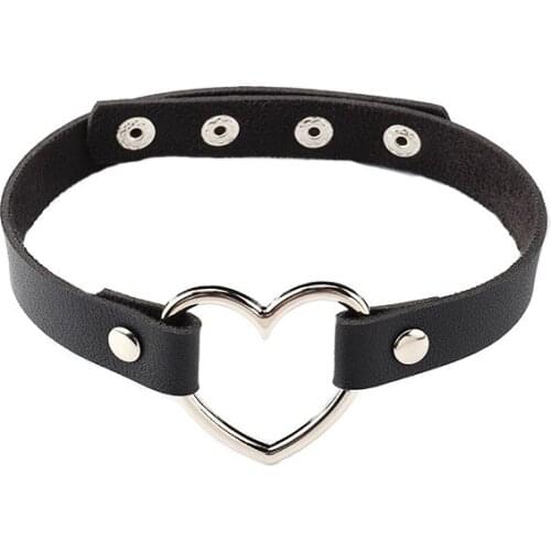 2021 Trend Elegant Jewelry Black PU Leather Heart Choker Necklace Unquie Silver Color Women Fashion Necklace Wholesale X034